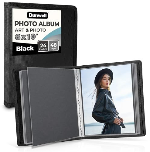 Dunwell Fotoalbum 20,3 x 25,4 cm (schwarz) mit Montagepapier, 8 x 10 Foto- & Kunst-Portfolio-Präsentationsbinder, 24 Klarsichthüllen Display 48 Seiten, professionelles Fotobuch für Porträts,