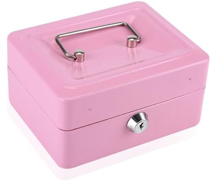 VIFER Mini-Sicherheitsbox, tragbar, abschließbar, aus Stahl, kleiner Safe mit 2 Schlüsseln, Aufbewahrungsbox mit Schlüsselschloss (Rosa)