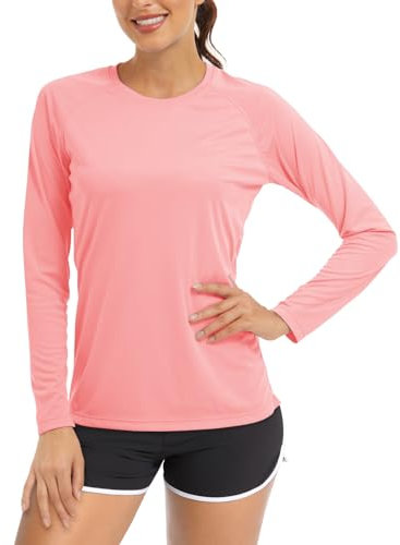 TACVASEN UV-Schutz Shirt Langarm Damen Sonnenschutz Sommer Gym Tops Bade Outdoor Angel UV Sun Protection Shirt (S, Rosa)(S,Rosa)