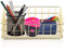 Metall Aufbewahrungskorb Grid Drahtkorb, Make Up Organizer Aufbewahrung Gold Deko Tablett, Aufbewahrung Schminke Schminktisch Zubehör (L)