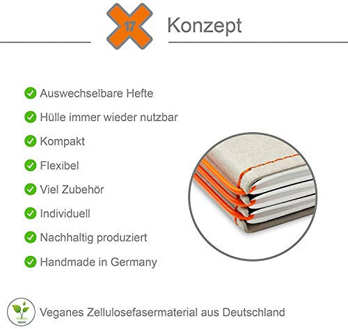 A6, revolutionäres, nachhaltiges X17-Konzept für Notizbuch Personal Organizer und Terminplaner/Hülle für 3 Hefte! Vegan, Deutsches Zellulose-Material, schwarz-grau, Made in Germany