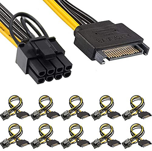 Xiatiaosann Paquete de 10 cables de alimentación SATA de 15 pines a 8 pines (6 + 2 pines) PCI Express PCI-E para tarjeta de video gráfica Adaptador de cable de alimentación host de computadora