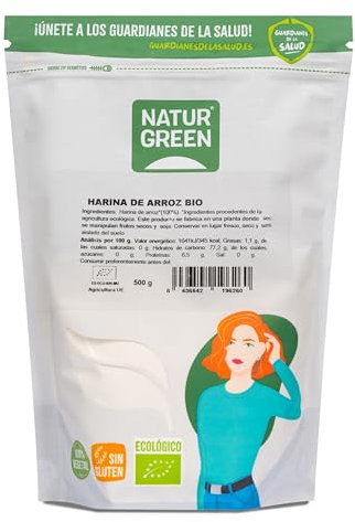 NaturGreen - Harina de Arroz, Arroz Blanco Molido, Ecológico, Condimento Bio, 100% Vegano, Sin Gluten - 500 g
