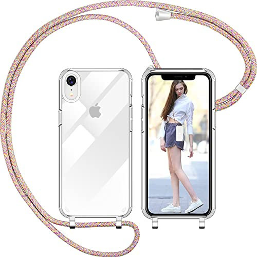 Nupcknn Liquid Silikon Handykette Hülle für iPhone XR Hülle Silikon Necklace(abnehmbar) Hülle mit Kordel zum Umhängen Handy Schutzhülle mit Band(Regenbogen, 6.1)