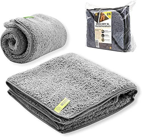 Mascot 2er Set Hundehandtuch mit Einlass für Hände | 100 x 50 cm | waschbar bei 60°C | extra saugfähig | aus schnelltrocknenden Mikrofasern | Flauschiger Schmutzentferner | für kleine bis große Hunde
