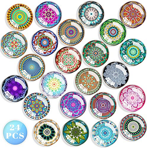 SOSMAR-24 Refrigerator Magnets - Decorative 3D Glass Notice Board Magnets with Mandala Patterns for Kid's Drawing, Magnetic Whiteboard, Photo, Map, Office