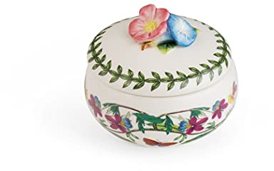 Portmeirion Botanic Garden Bouquet Floral Trinket Box with Lid | Small storage Box for Rings Bracelets and Jewelry | Made of Dolomite with Flower and Butterly Motif | Decorative Holder Organizer