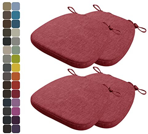 Kimgull 4er Set Stuhlkissen mit Bändern Bequeme Waschbare Rutschfestes Sitzkissen Ideal für zu Hause und Gartendekoration, viele Farben und Größen zur Auswahl (43x42x5CM Rot)