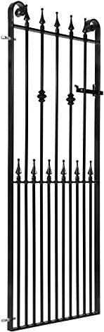 metal tall side gate, wrought iron style, tall single gate, Barnoldswick Design, galvanised & powder coated black (width 2ft 6/69)