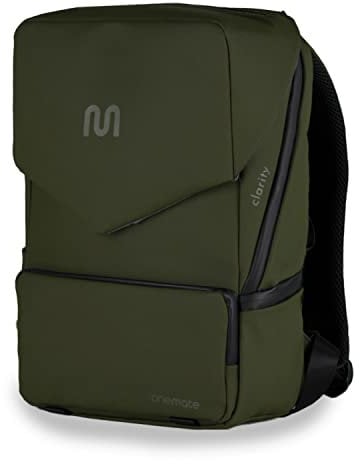 onemate – Rucksack clarity mit diversen Fächern & Features für Ordnung im Alltag – stoßsicheres Laptopfach – 99% aus recycelten Plastikflaschen – robust & wasserdicht (15L) (Grün, mit flap)