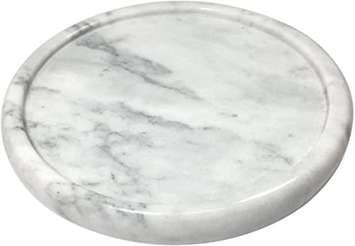 Natural Marble Tray, Circular Marble Stone Decorative Tray for Counter,Jewelry, Vanity,White Round Small Tray, 5-1/2 Diameter, (White)