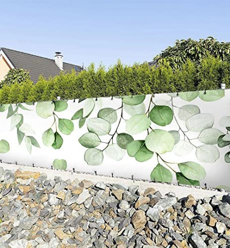 MyMaxxi Zaunbanner Sichtschutz - hängende Eukalyptus Blätter - Abdeckung für Terrasse Zaun - Windschutz Sonnenschutz Blickdicht - Zaunverkleidung wetterfest -