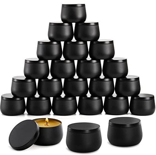 ZENFUN 24 Stück Schwarze Kerzendosen mit Deckel, 240ml Leere Kerzengläser, Metalldosen zur Herstellung von Kerzen, Snacks, 8,8 x 5,6 cm