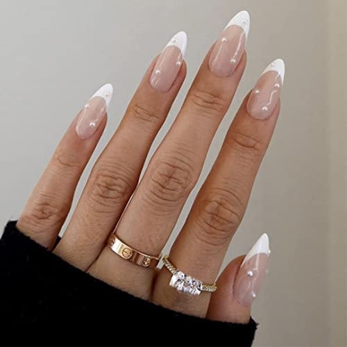 Sethexy Abstrakt Mandelform Falsche Nägel Französisch Press on Nails Swirl Fingernägel 24St Acryl Nägel zum Aufkleben für Frauen und Mädchen