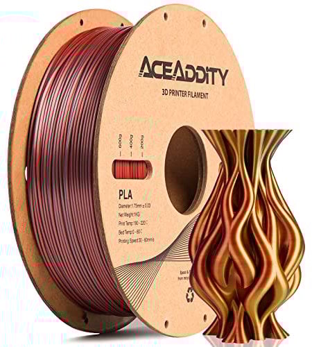 Aceaddity Silk Magic PLA-3D-Drucker-Filament, zweifarbige Co-Extrusion, 1,75 mm, 3D-Druck-PLA-Filament, glänzende Seide, coextrudiertes PLA, Maßgenauigkeit +/- 0,03 mm, 1 kg (Gold-Kupfer-Schwarz)