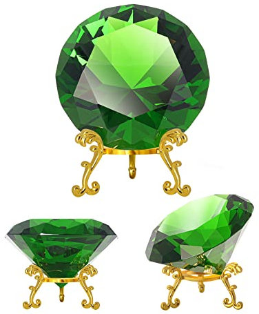 SWTHONY Crystal Diamond Briefbeschwerer, Backgrand für Nagelbilder, Igel, Chaos, Smaragd, großer künstlicher Diamant mit goldfarbener Metallbasis (Grün, 100 mm)