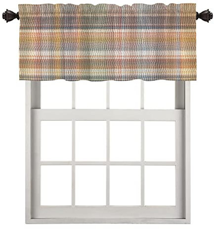 BaoNews Plaid Küchenvolant für Fenster, Braun, cremefarben, Textur, Stoffmatte, Verdunkelung, Volants, Vorhänge, mehrschichtig, Polyester, für Küche, Schlafzimmer, 1 Packung, 132 x 45 cm