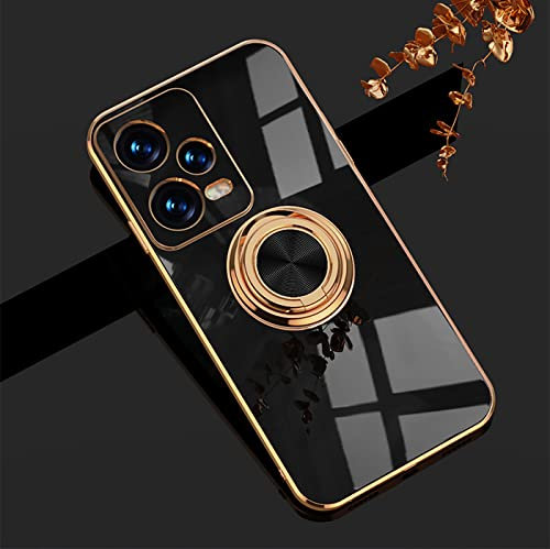 XINYEXIN Xiaomi Redmi Note 12 Pro Plus 5G Hülle mit Ringständer 360 Grad Drehbarer Ständer Handyhülle Mode Silikon Stoßfeste Schutzhülle für Redmi Note 12 Pro+ 5G - Schwarz