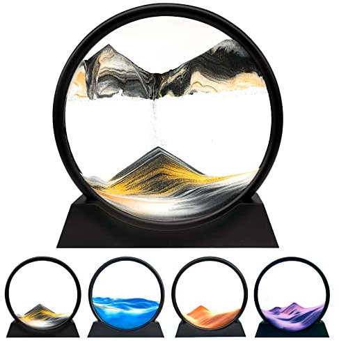 Adevar Sandbilder Zum Drehen,3D Sandbild mit Kunststoffsockel fließender Sanduhr Aesthetic Dynamisches Sandkunstbild für Wohnzimmer Büro Arbeitstisch Sand Art Schwarz Sandscape 7 Sandlandschaft