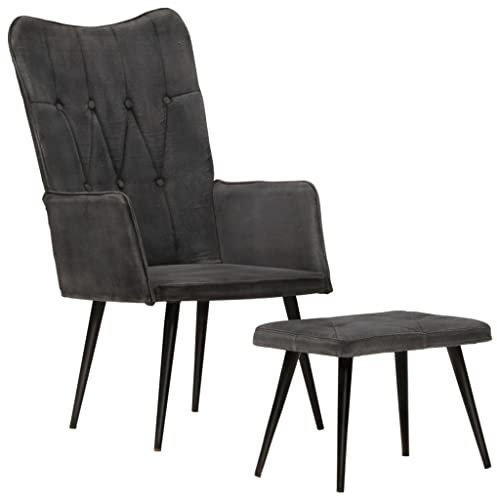 Bussandri Exclusive - Ohrensessel mit Hocker Schwarz Vintage Canvas