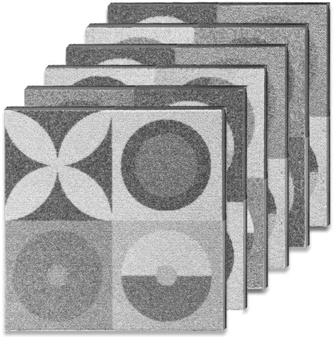 PUREFULL Carpet Floor Tiles, 0.35 Pile Height Non-Adhesive Carpet Squares, 16x16 Carpet Tiles with Silicone Non-Slip Padding, Seamless Appearance for Easy Installation, 6Tiles(Grey Circular)