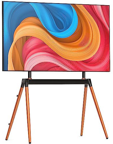 Ergounion Easel TV Stand for 32-86 Inch LCD LED Flat or Curved Screen up to 132 lbs, Height Adjustable Tripod TV Floor Stand with Wood Legs and Cable Ties