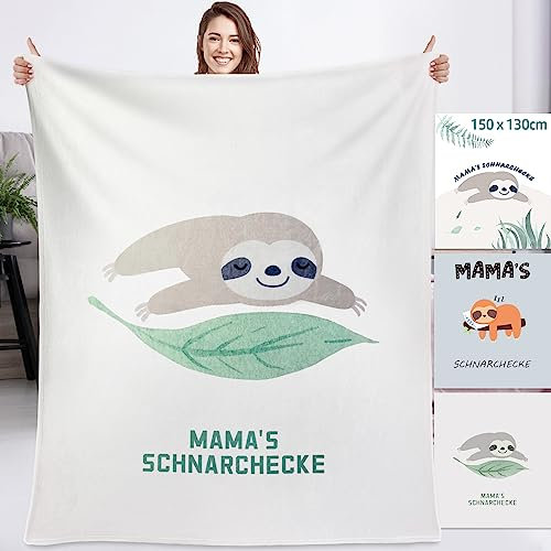 Muttertagsgeschenk Mama Decke Faultier Geschenke für Mama Geburtstagsgeschenk für Mutter Kuscheldecke Flauschig Personalisierte Decke Super Weiche Blanket als Sofadecke Wohndecke Tagesdecke 150x130cm