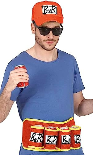 MIMIKRY Beerman Biergürtel Set - Gürtel mit 4 Bierdosen-Halterungen und Kappe Getränke-Halter