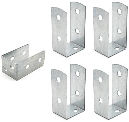 DOJA Barcelona | U Pfostenträger | 4er-Pack | U-Pfostenträger für Holzpfosten | 45x45x100mm | Stärke 2mm | Zink verzinkt | Holz Pfostenträger für Wandverankerungen, Gartenlauben, Zaunpfosten...
