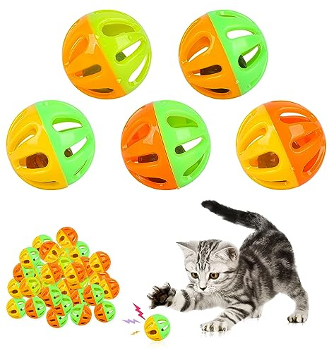 Cat Spielzeug ball, Plastik und Gitter mit Glöckchen für Kätzchen, Spielzeug zum Verfolgen und Springen, Zufällige Farben (24 Stück)