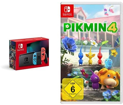Nintendo Switch-Konsole Neon-Rot/Neon-Blau + Pikmin 4 Switch