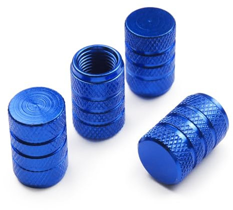 Pitlane Performance® Cappucci valvola in alluminio set da 4 – Tappi per valvole Schrader – Per auto, SUV, moto e bici (Blu, Comfort)