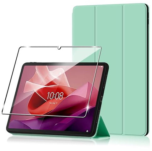 Heioloo Funda para Lenovo Tab P12/P12 Paper Flip Protectora Carcasa con Auto-Sueño/Estela, + [1 Piezas] Templado Protector de Pantalla [PU Cuero] [Ultradelgada Carcasa] [Función de Soporte] Verde