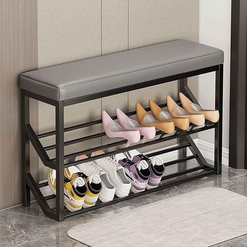 GCCSSBXF Slim Metal Frame Shoe Rack Bench Cabinet - Entrance Bench for Small Spaces & Bedroom, End of Bed Shoe Organizer - Space-saving Shoe Storage Solution