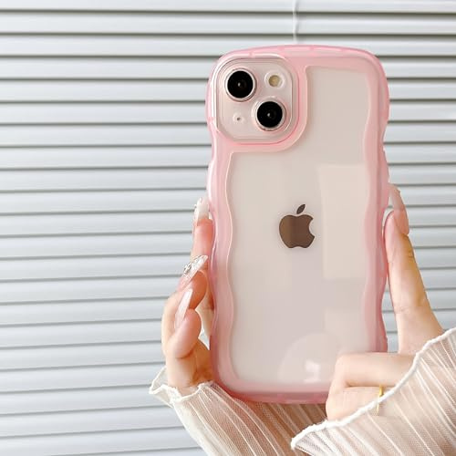 FABSPARK for iPhone 12 Pro Max Case,Transparent Clear Wave Frame,Pink