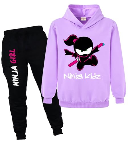 Forlcool Ninja Kidz Merch Hoodies+Pants 2pcs Tracksuits for Kids Comfortable Casual Suits (Purple,5-6 Years,5 Years,6 Years)
