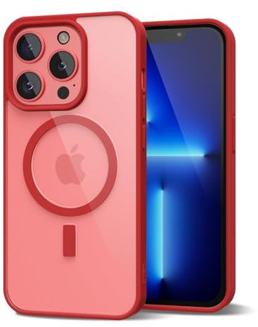 oakxco for iPhone 13 Pro Max Case Clear Magnetic Compatible with Magsafe, Thin Slim Transparent Non Yellowing, Hybrid Soft Silicone Bumper & Hard Plastic Protective Cover for Women, Red