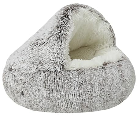 NTUQCAW Dog & Cat Cozy Cuddler Cave Pet Bed, Anti-Anxiety Plush, Fluffy Covered, Donut Round, 20 D, Coffee, Polyester, Layered Construction