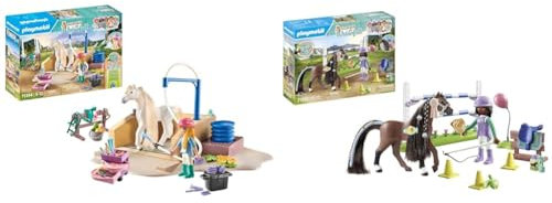 PLAYMOBIL Horses of Waterfall 71354 Isabella & Lioness mit Waschplatz & Horses of Waterfall 71355 Zoe & Blaze mit Turnierparcours