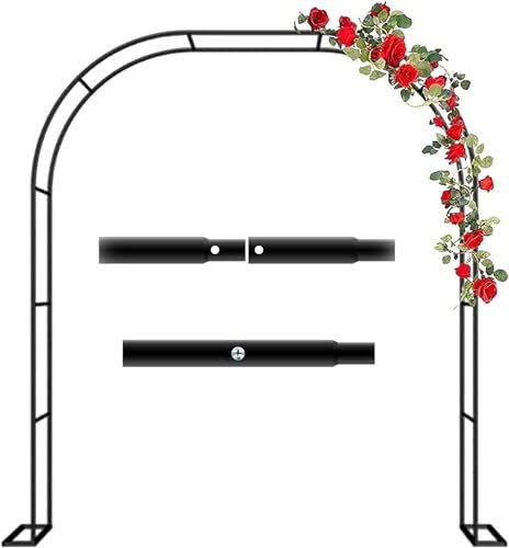 GERRIT Große Torbogen Rosenbogen Aus Metall,Breite 120cm/180cm/240cm/300cm/350cm, Rosenbogen Holz wetterfest,für Rosen Blumen im Garten Terrasse/Kletterpflanze, mit Basis,Schwarz,240x220x40CM