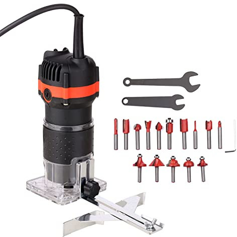 Mulcort 800W 30000r/min Trimmer per legno elettrico multifunzionale Router per legno Trimmer per laminato Trimmer per scanalatura professionale per falegname Carpentiere con 15 frese 220V