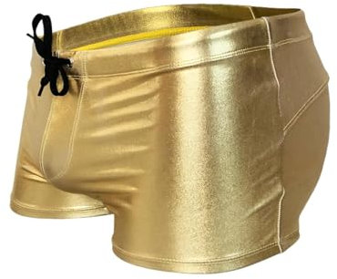 FULUJIDI Badehose Boardshorts Schwimmhose Herren Nylon Badehose Sexy Glänzender Badeanzug Schwamm Cup Push Up Bademode Mode Männliche Sport Strand Surfing Slips XL Gold Koffer