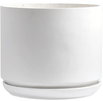 Olly & Rose Large Matt White Plant Pot 35.5cm Extra Large Fibre Planter with Saucer - Large Indoor and Outdoor Plant Pot