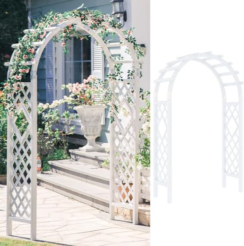 WXXSHGDW Weißer Patio Gartenbogen, Rosenbogen Holz, Hochzeitsbogen, Hintergrundrahmendekoration für den Außenbereich Oder Spalier für Kletterpflanzen(Size:120cm/47inch)