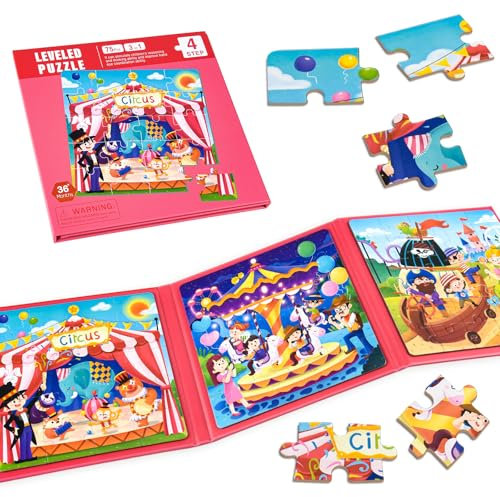 ASTARON Magnetische Puzzle für Kinder, 20-25-30 Teile Zirkus Kinderpuzzle ab 3 Jahre, Beschäftigung für Kinder im Autofahrt Flugzeug, Kindergeburtstag Geschenke