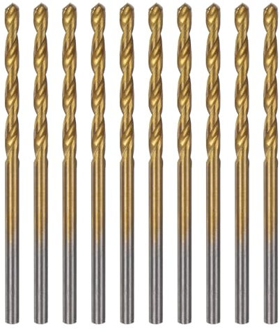 sourcing map 10pcs Brad Point Drill Bit 2.5mm(3/32) Dia Straight Round Shank Drill Metric Brad Point Spiral Twist Drill Bits for Carpenter Woodworking Plastic Rubber, Golden