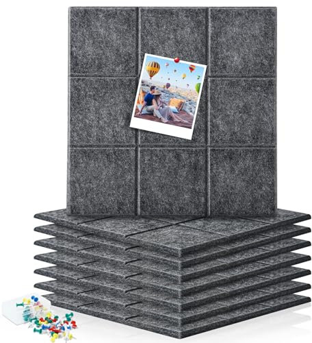 Kulamo 8 Stück Große Filz Pinnwand Selbstklebend mit 40 Pins, 30x30 cm, Dunkelgrau, Pinnwand Filz zum Aufhängen Fotos, Kalendererinnerung und Wanddekoration