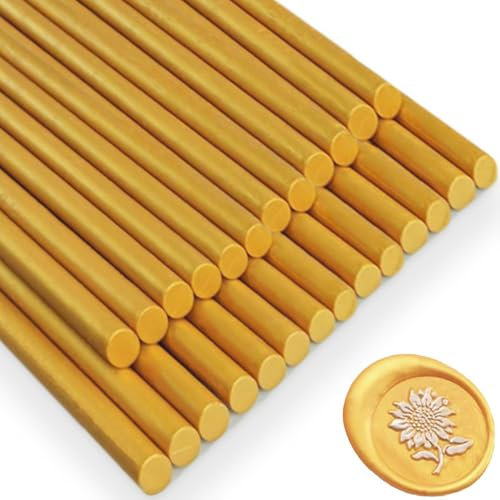 Ioggtser 26pc Gold Wax Seal Sticks for Glue Gun, Non-Toxic, Flexible, Durable, Wedding Invitations, Cards, Envelopes