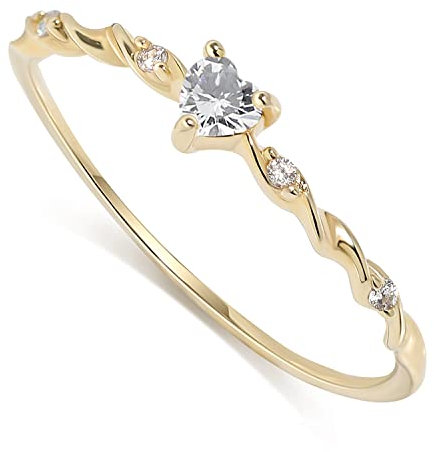 Vergoldete Geburtssteinringe für Damen, Herz-Gold-Stapelring, 925 Sterling Silber, handgefertigte Freundschaftsringe, Geburtsstein April, Größe 54 (Gold)