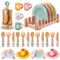 Wooden Kitchen Toys,22 Pcs Kid Wooden Dinnerware Toy Set,Wood Kids Kitchen Playset,Funny Toddler Kitchen Toy Children Kitchen Cutlery and Plate Toy Set for 3-5 Years Old